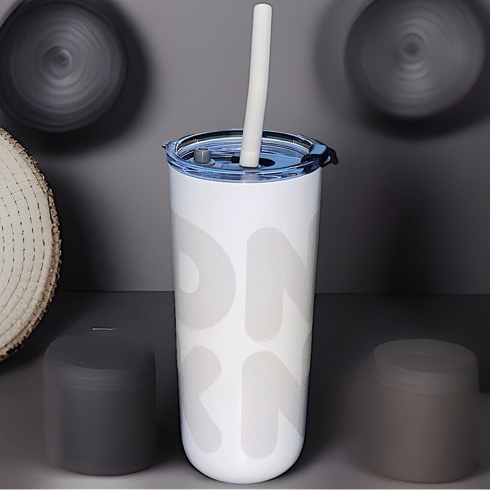 New DUNKIN 2021 - STAINLESS STEEL CUP 22 OZ. TUMBLER•2 in 1 Sipper-White